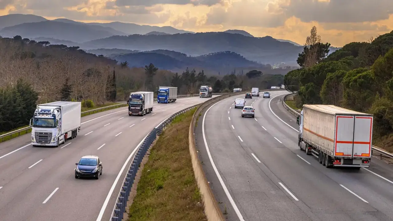 Ciężarówki na autostradzie, symbolizujące transport i logistykę, gdzie co to jest kabotaż odgrywa kluczową rolę w przewozach międzynarodowych.
