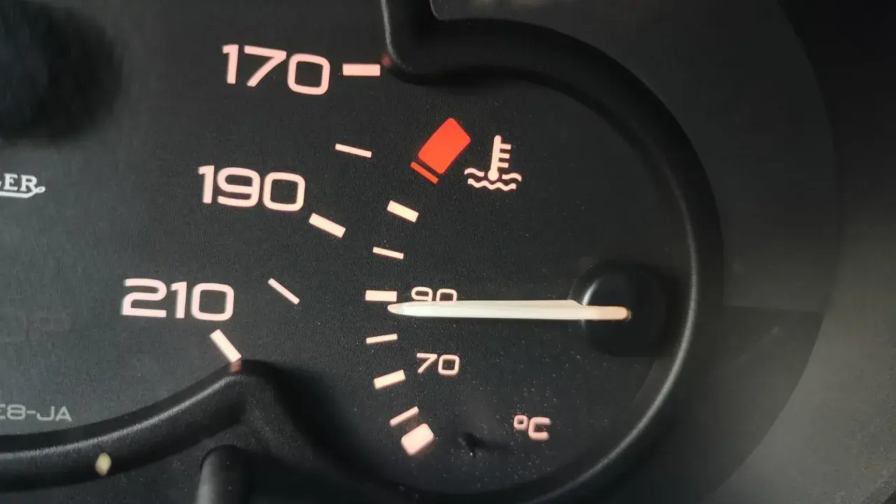 Wskaźnik pokazuje temperaturę płynu chłodniczego diesel. Igła jest blisko 90°C, co jest normalne.