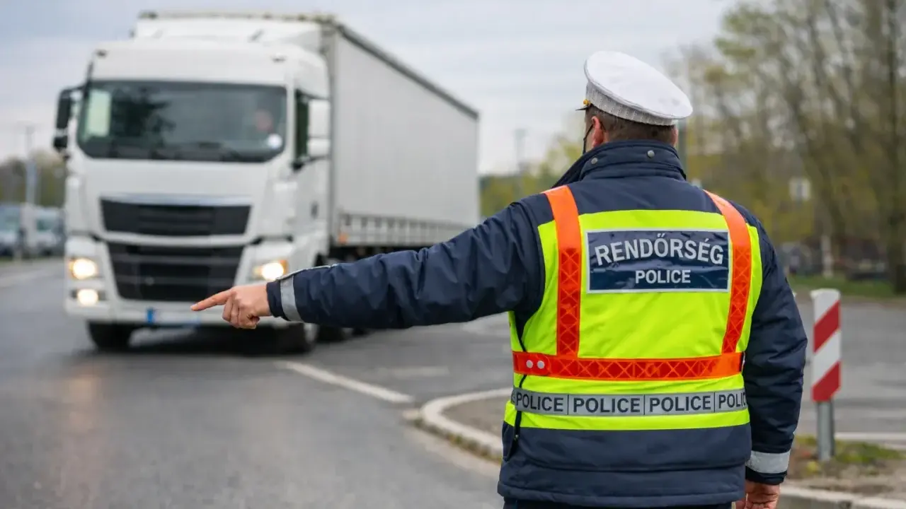 Policjant kieruje ruchem, wskazując drogę białej ciężarówce. Przewoźnik jest obowiązany przestrzegać jego poleceń.