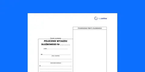 Dokument "Polecenie wyjazdu służbowego" z logo rcponline, przygotowany do wypełnienia dla celów delegacji zagranicznej.