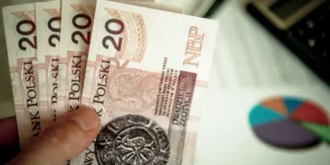 Dłoń trzyma kilka banknotów po 20 złotych. Kiedy mpp, warto mieć oszczędności.