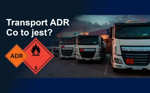 Ciężarówki z oznaczeniami ADR, symbolizujące transport ładunków niebezpiecznych.