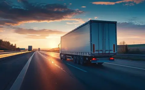 Ciężarówka na autostradzie o zachodzie słońca. System track&trace śledzenie zapewnia bezpieczeństwo każdej przesyłki.