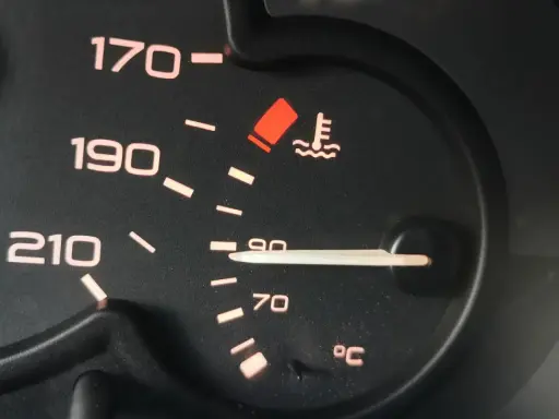 Wskaźnik pokazuje temperaturę płynu chłodniczego diesel. Igła jest blisko 90°C, co jest normalne.