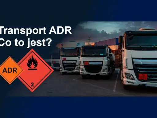 Ciężarówki z oznaczeniami ADR, symbolizujące transport ładunków niebezpiecznych.