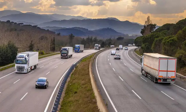 Ciężarówki na autostradzie, symbolizujące transport i logistykę, gdzie co to jest kabotaż odgrywa kluczową rolę w przewozach międzynarodowych.